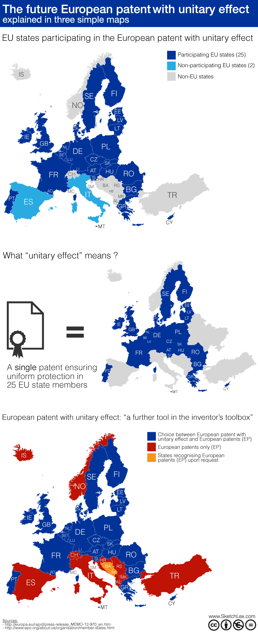 The future European patent with unitary effect explained in three simple maps